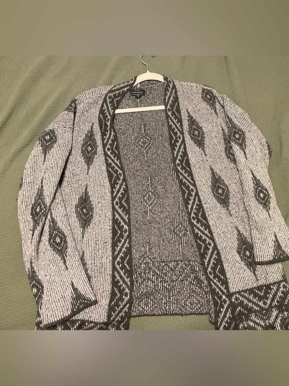 Lucky Brand Black and White Aztec Open-Front Cardigan